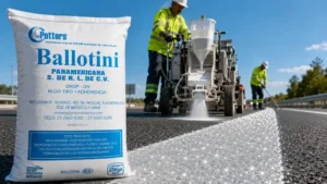 Saco Ballotini Tipo 1 Adherencia junto a aplicación de microesferas de vidrio en línea vial