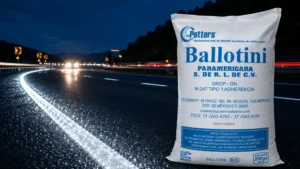 Saco Ballotini Tipo 1 Adherencia junto a línea vial retroreflectiva en carretera nocturna