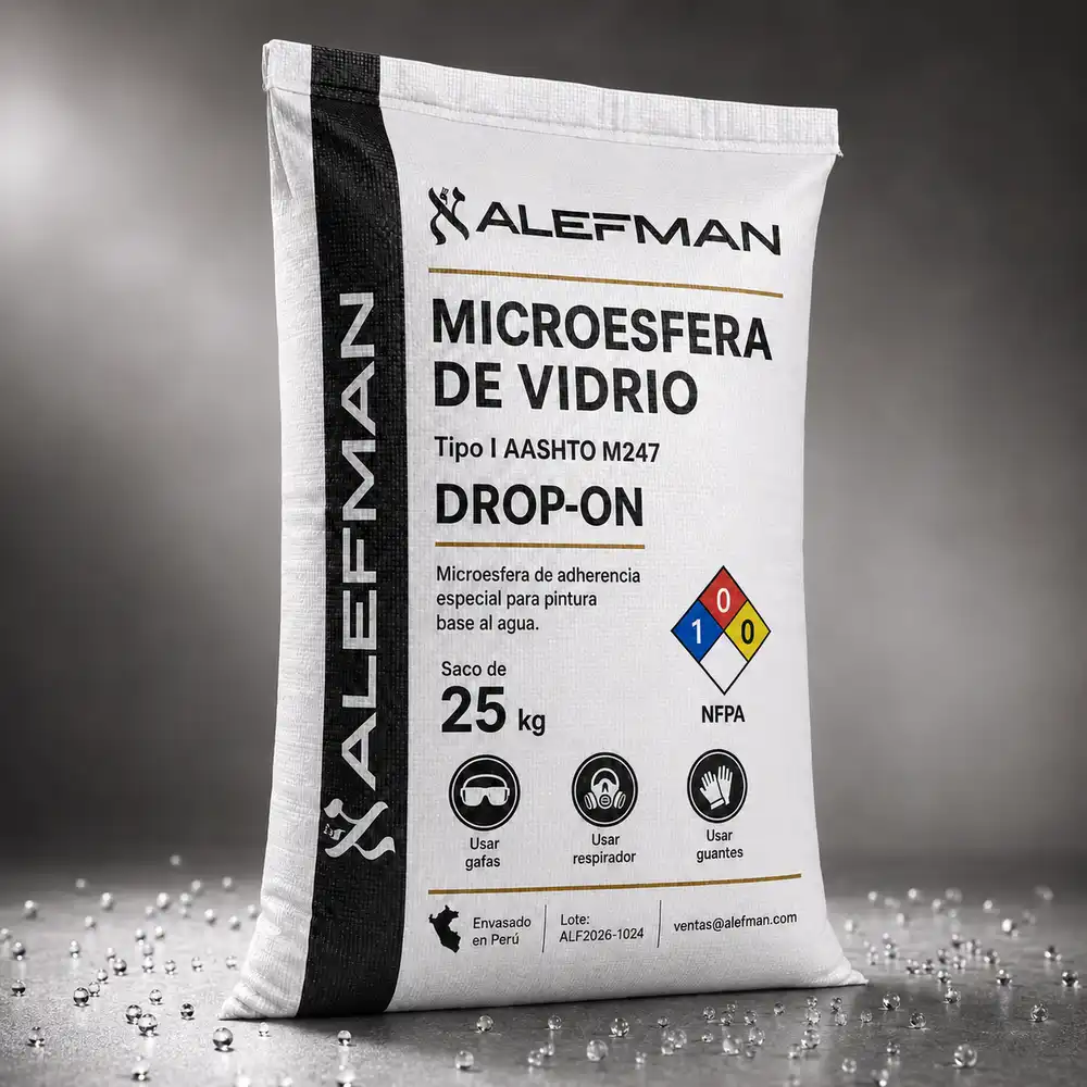 Saco Alefman de microesfera de vidrio base al agua con esferas reflectivas sobre superficie técnica