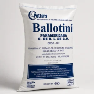 Saco Ballotini de microesferas de vidrio drop-on para señalización vial, presentación de 25 kg
