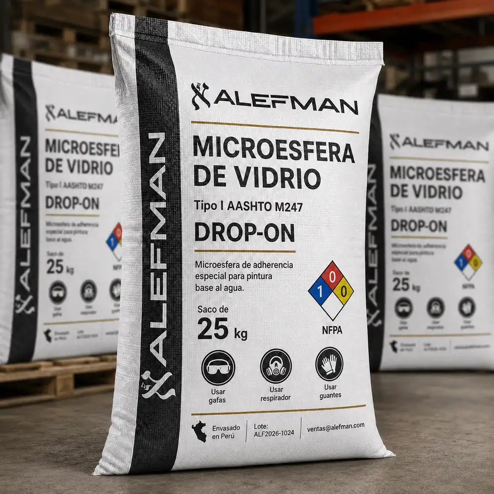 Sacos Alefman de microesfera de vidrio base agua en almacén industrial