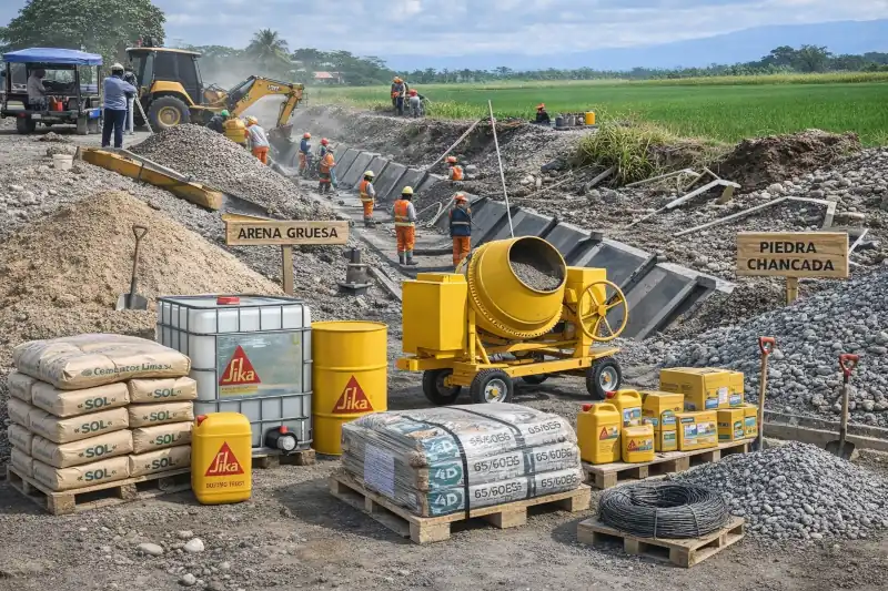 Construccion de canal de riego con fibra de acero o fibra metalica Dramix