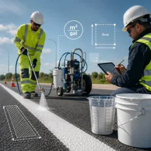 Rendimiento real de pintura vial por galón con aplicación, área medida y registro técnico en obra