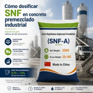 Saco SNF-A para dosificar SNF en concreto premezclado industrial con planta y camión mixer