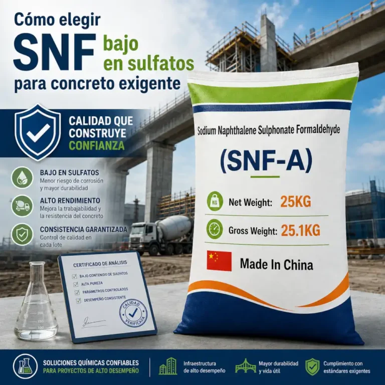 Saco SNF-A bajo en sulfatos para concreto exigente con puente, mixer, certificado y ensayo de laboratorio