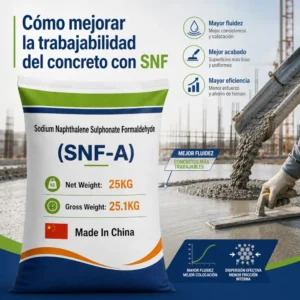 Saco SNF-A junto a vaciado y nivelado de concreto para mejorar la trabajabilidad con SNF