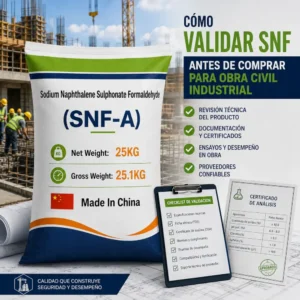Saco SNF-A con checklist y certificado para validar SNF antes de comprar para obra civil industrial