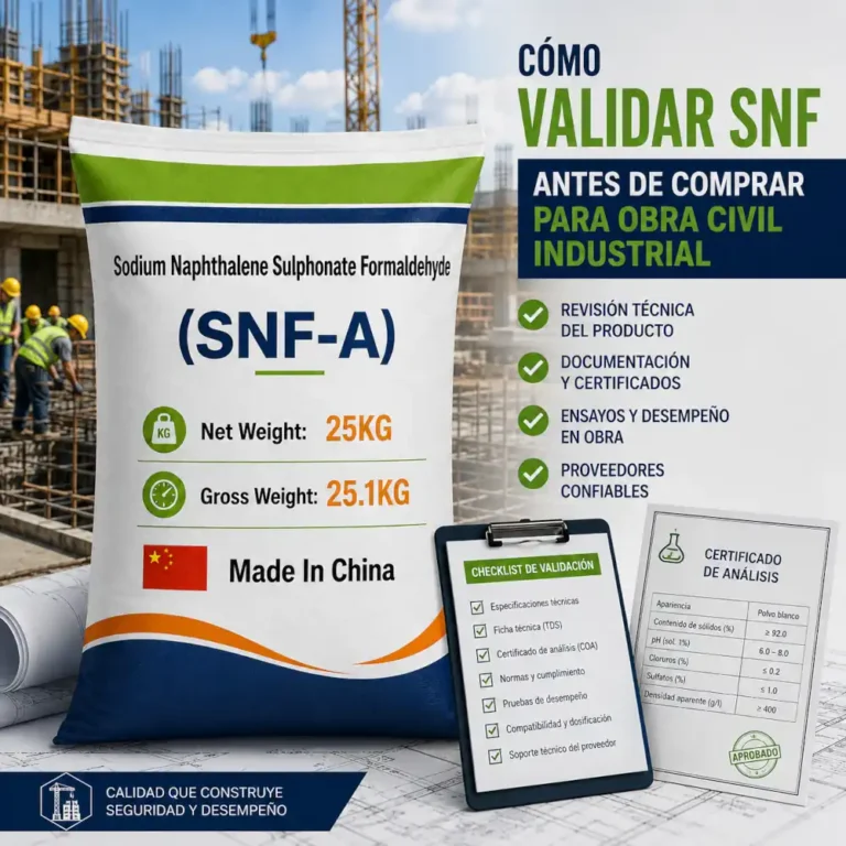 Saco SNF-A con checklist y certificado para validar SNF antes de comprar para obra civil industrial