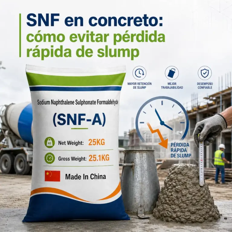 Saco SNF-A en obra con prueba de asentamiento para evitar pérdida rápida de slump en concreto