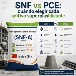 Saco SNF-A con tabla SNF vs PCE de aditivo superplastificante, cono de slump y laboratorio en obra