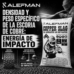 Saco Alefman de escoria de cobre para arenado con datos de densidad, peso específico y energía de impacto