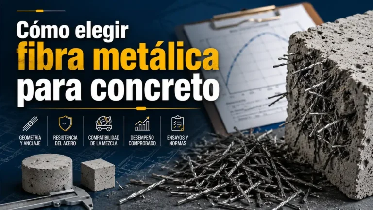 Selección de fibra metálica para concreto según geometría, anclaje, desempeño posfisuración y ensayos.